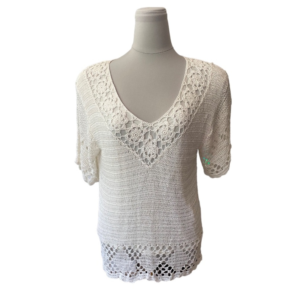 Vintage Open Knit Floral Embroidery Top